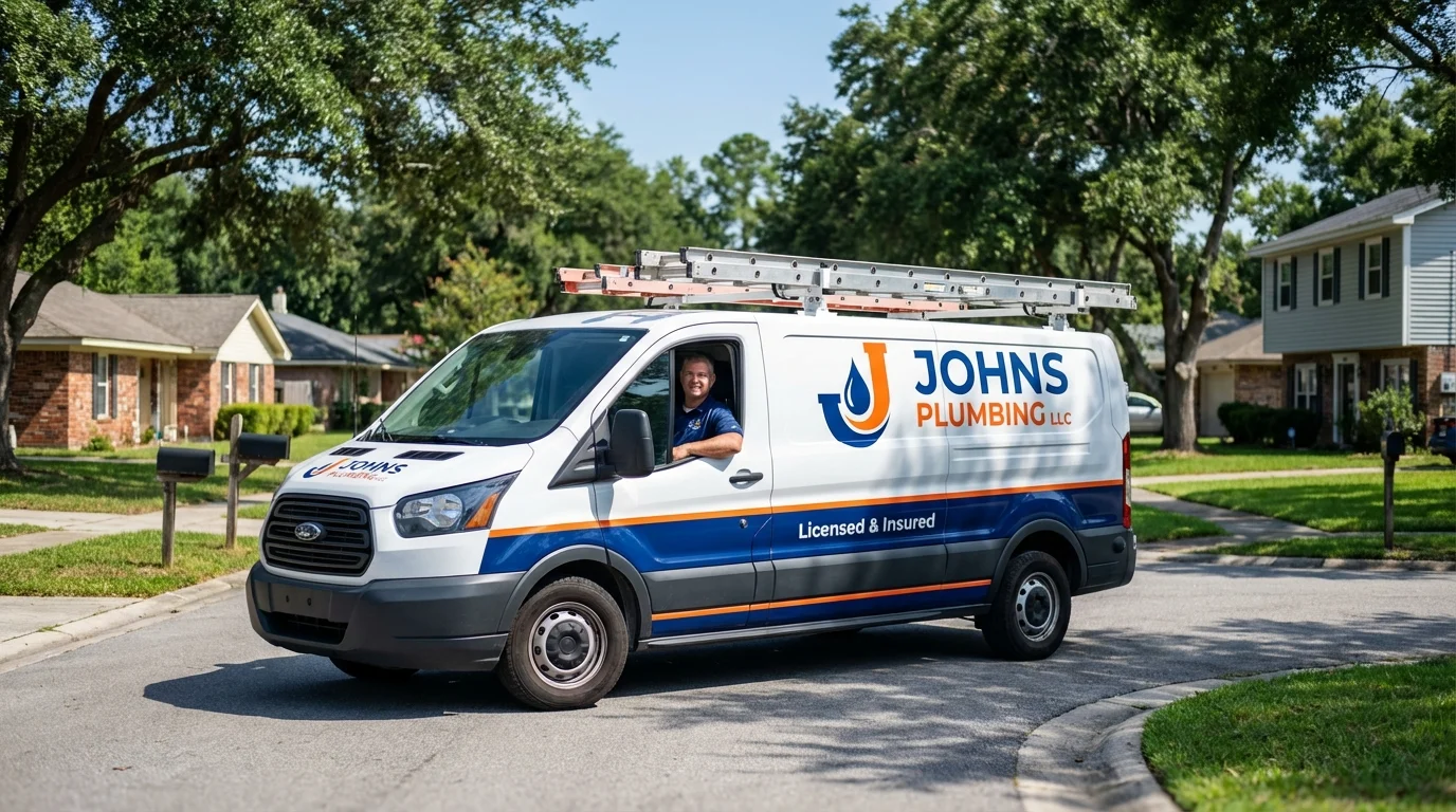 Johns Plumbing LLC service van in Mineral Springs, AR