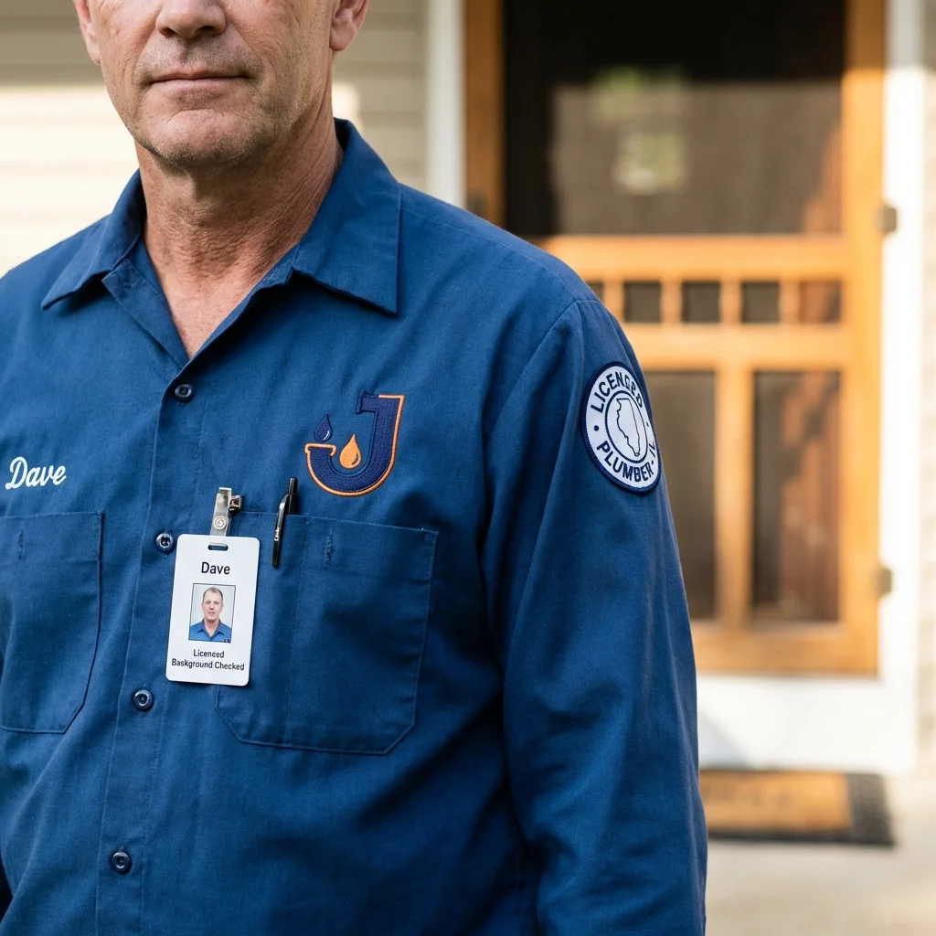 Licensed plumber showing ID badge in Mineral Springs, AR
