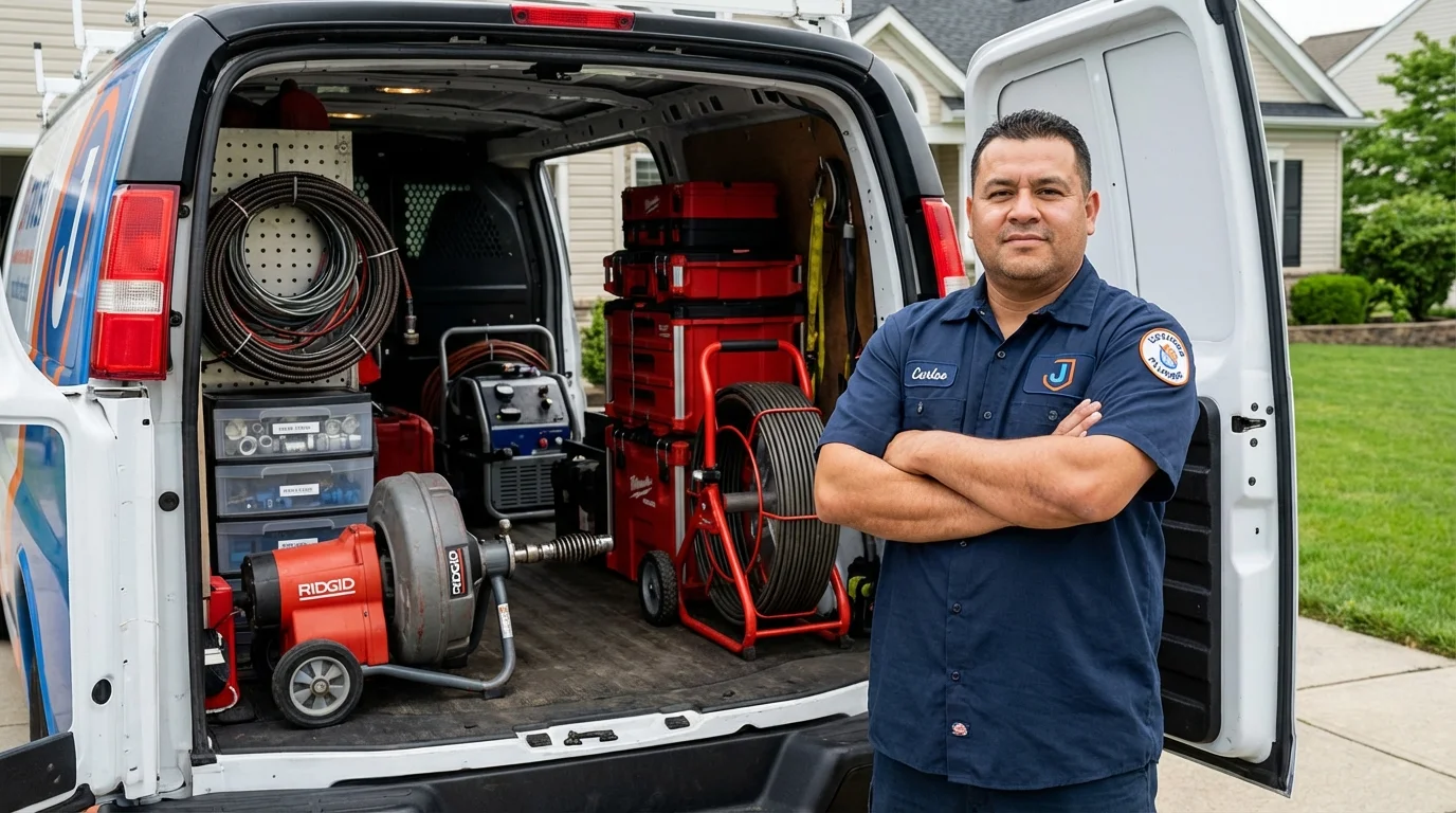 Professional drain cleaning equipment and Johns Plumbing LLC plumber in Mineral Springs